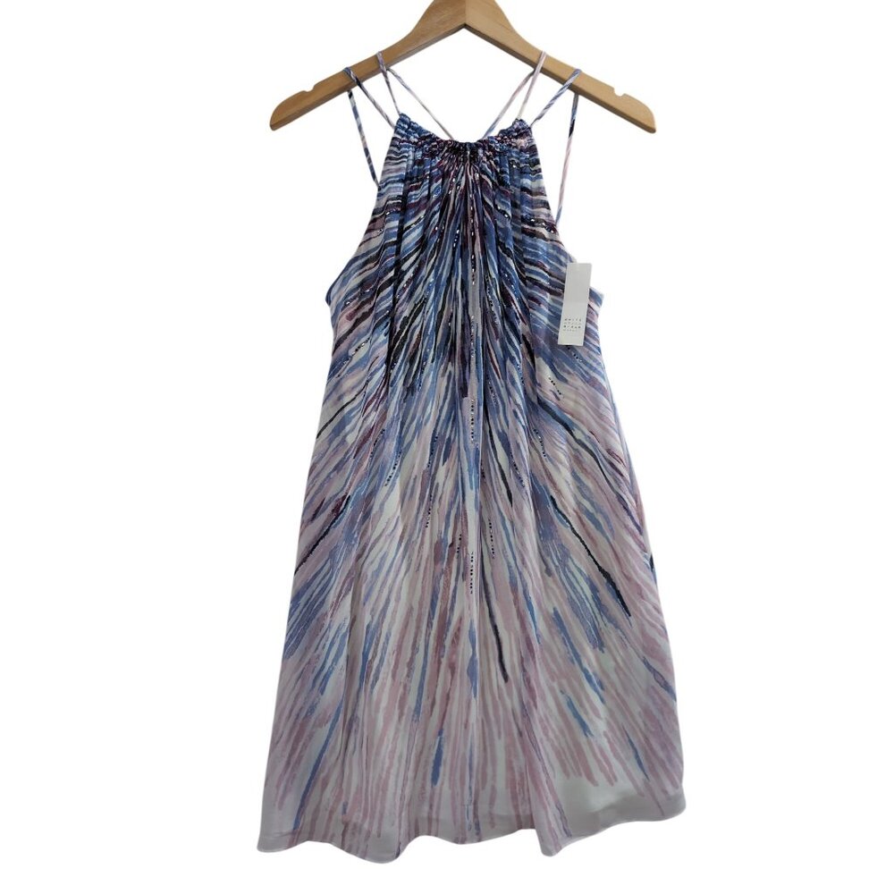 White House Black Market Shift Dress Women S Purple Blue Beaded Strappy Flowy